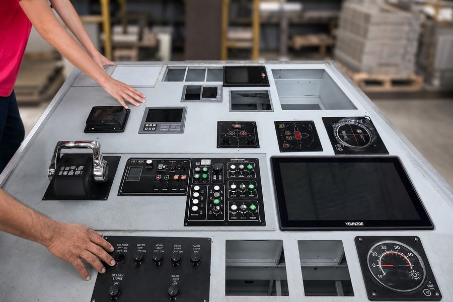 U B Marine Electrical team assembling a bridge console